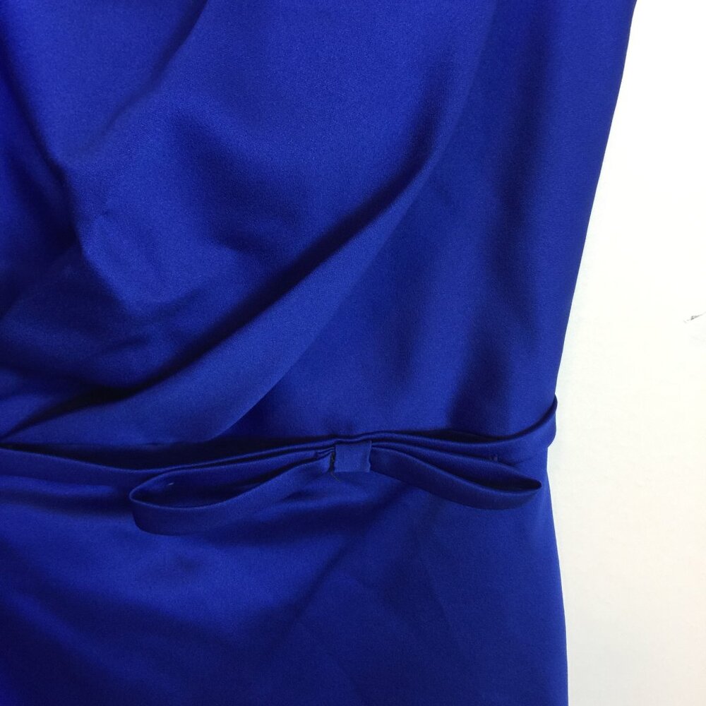 Alfred Angelo Mini Cocktail Dress Size 2 Womans Blue Satin One Shoulder Pleated - Picture 3 of 14